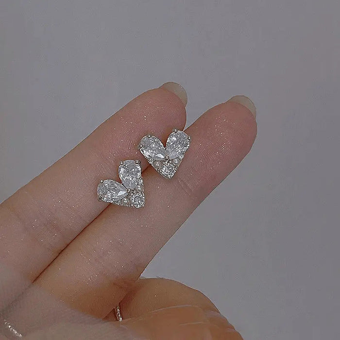 Heart Cluster Crystal Stud Earrings Polished Statement Fashion Jewelry