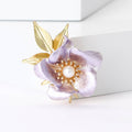 Enamel Narcissus Flower Brooch in Pink or Purple With Pearl view 2