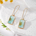 Rectangular Gold Pressed Flower Drop Earrings 7 Styles view 2