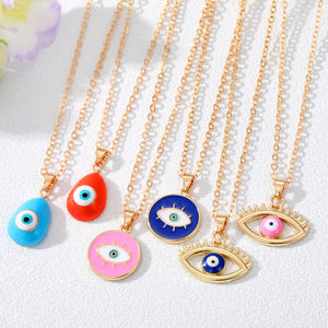Enamel Evil Eye Pendant Necklace on Gold-Tone Chain, 13 Colour Choices
