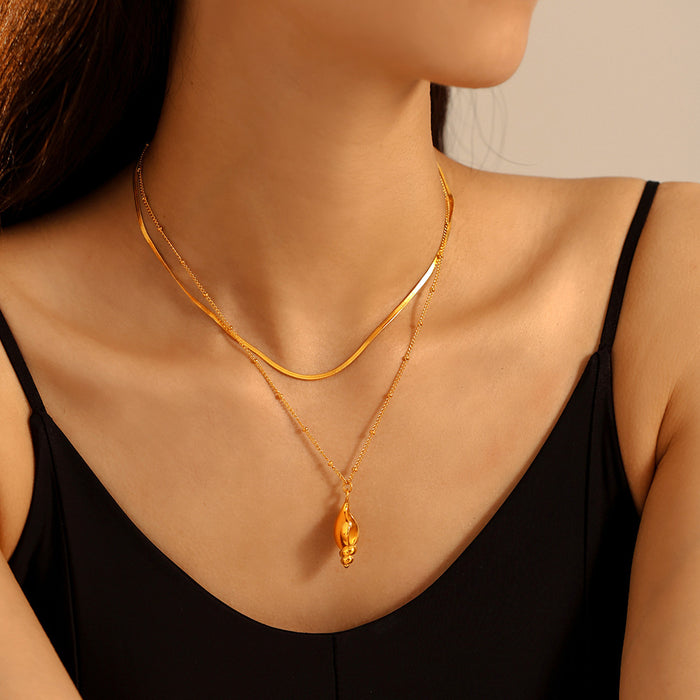 Conch Shell Imitation Pearl Pendant Necklace Snake Chain