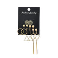 Gold Six Pair Earring Set Circles Bars Hearts and Studs view 5