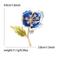 Gold Enamel Flower Stem Rhinestone Brooch Blue Pink view 4
