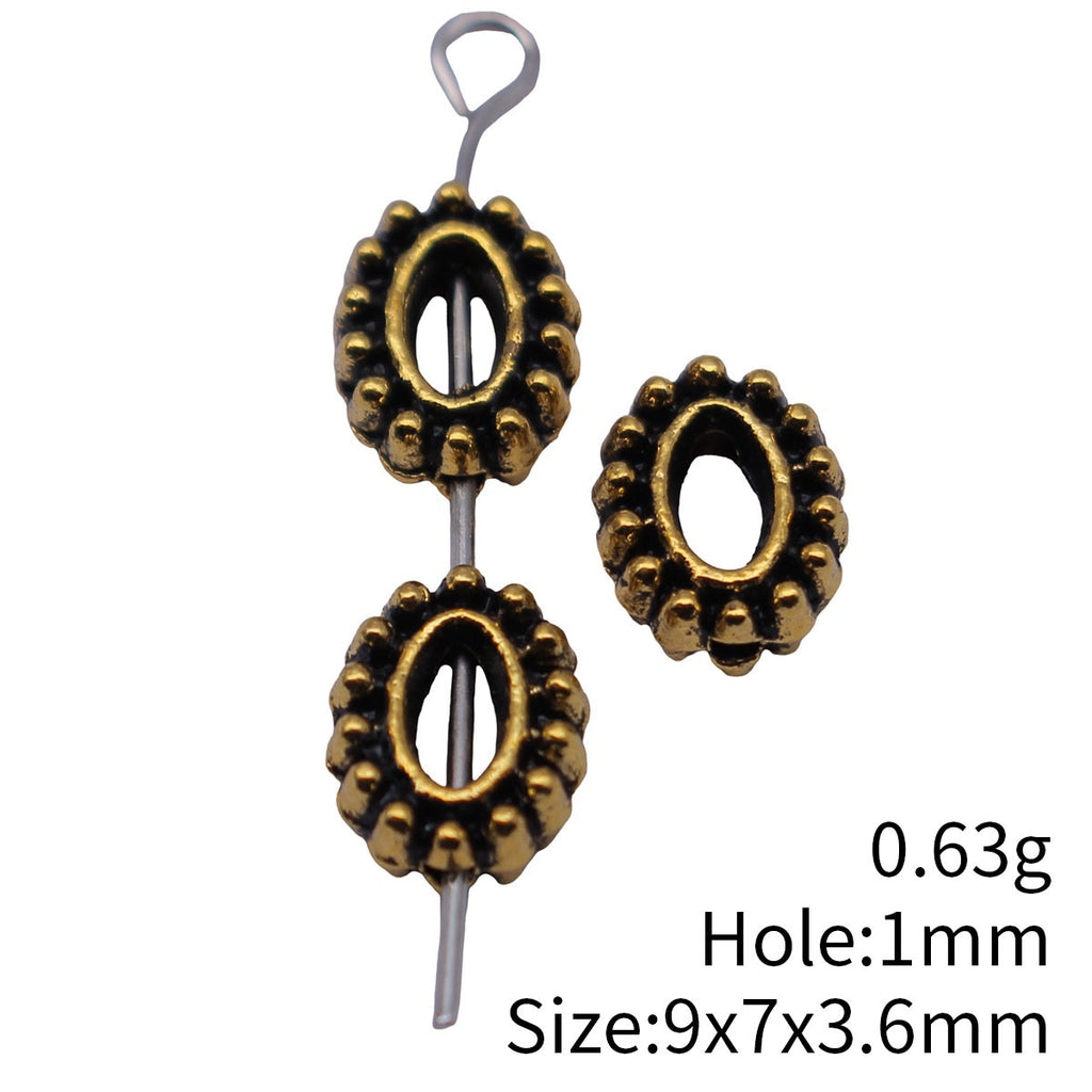 9x7x3.6mm 0.63g Antique Gold Zinc Alloy Openwork Oval Loose Metal Round Hollow Beads for DIY Jewelry Making