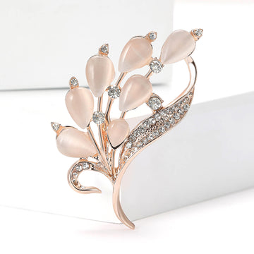 Cat Eye Stone Flower Bouquet Brooch Rose Gold Rhinestone