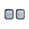 Silver Tone Black Enamel Emerald Cut Stud Earrings view 5