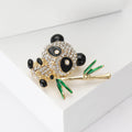 Gold Rhinestone Panda Brooch Bamboo Enamel Cute Pin view 2