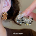 Beaded C Hoop Earrings in Gold and Silver Tone Colorways view 1