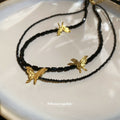 Black Beaded Double Strand Necklace With Gold Butterflies view 4