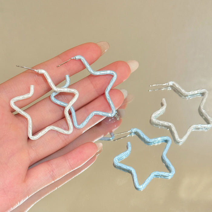 Painted Star and Round Hoop Earrings in Four Colors