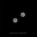 Silver Tone Aqua Stone Mini Sunburst Stud Earrings view 1