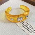 Resin Open Cuff Bracelet Gold Shell Accent Four Colors view 8