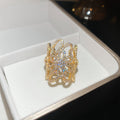Silver Gold Openwork Flower Pave Crystal Wide Open Rings view 7
