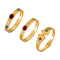 Gold Tone Stone Inlay Bangles Red Agate Turquoise Natural view 5