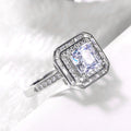 Rectangular White Stone Ring with Double Halo and Pavé Band view 3