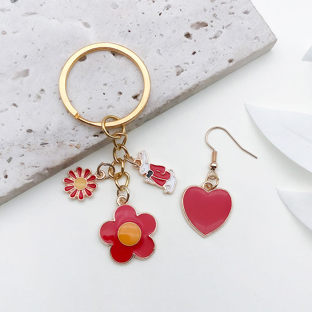 Red Enamel Zinc Alloy Sakura Flower Charm Pendant for DIY Keychain Earrings Hair Jewelry