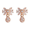 Rose Gold Baguette Bow Teardrop Zircon Drop Stud Earrings view 5