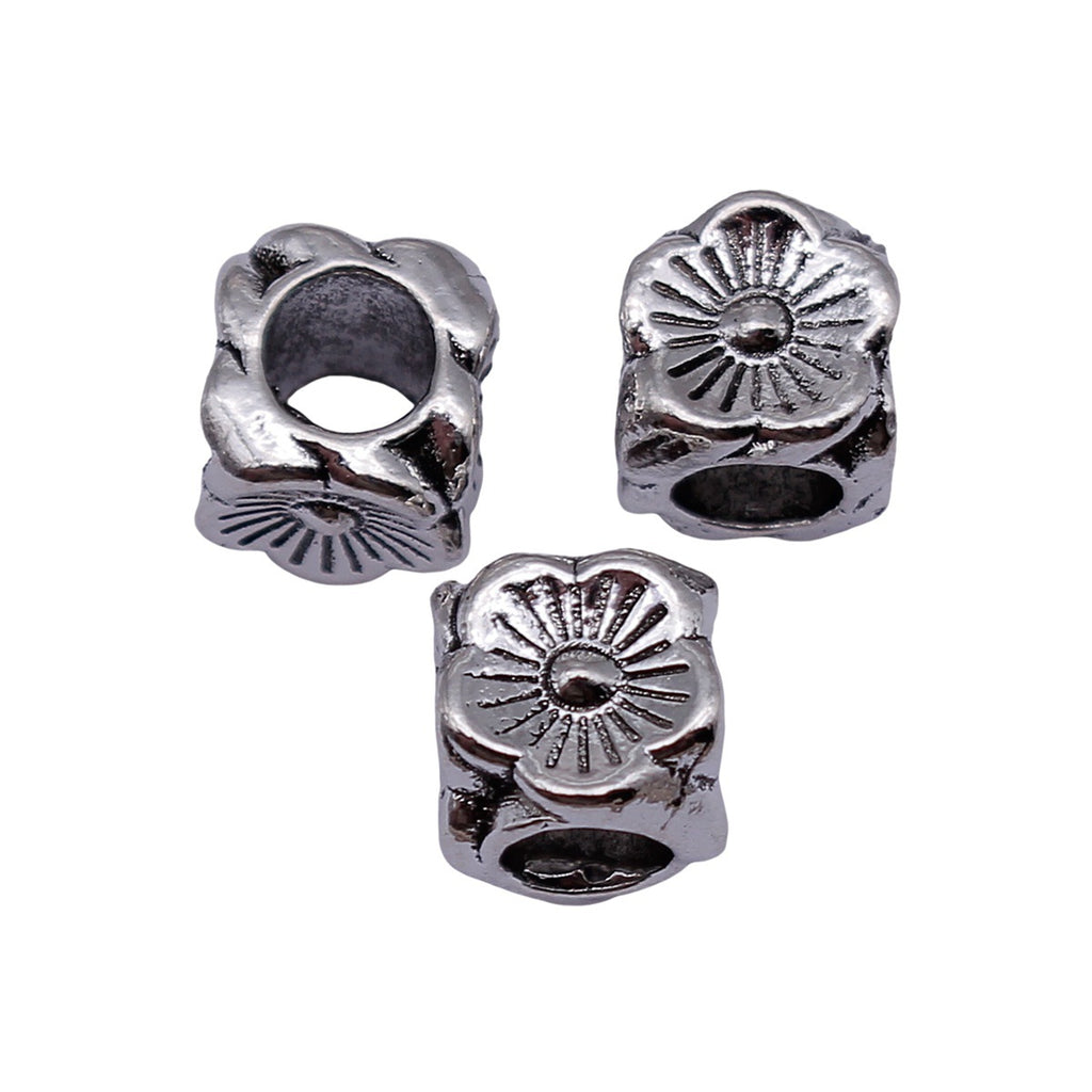 8.2x8x8mm 1.7g Antique Silver Zinc Alloy Four-Sided Flower Large Hole Beads for Bracelet Jewelry Making
