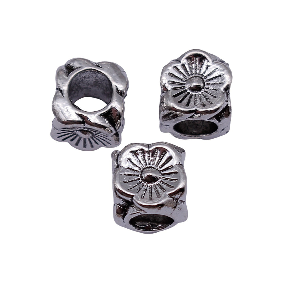 8.2x8x8mm 1.7g Antique Silver Zinc Alloy Four-Sided Flower Large Hole Beads for Bracelet Jewelry Making