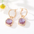 Gold Tone Square Faceted Crystal Huggie Drop Earrings in Eight Colors view 3