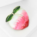 Pink Peach Brooch with Green Leaves and Gold Tone Stem view 3