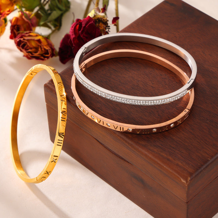 Titanium Steel Hinge Bangles Roman Numerals Pavé Crystal