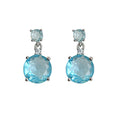 Silver Aqua Blue Round CZ Drop Earrings Small Top Stone view 5