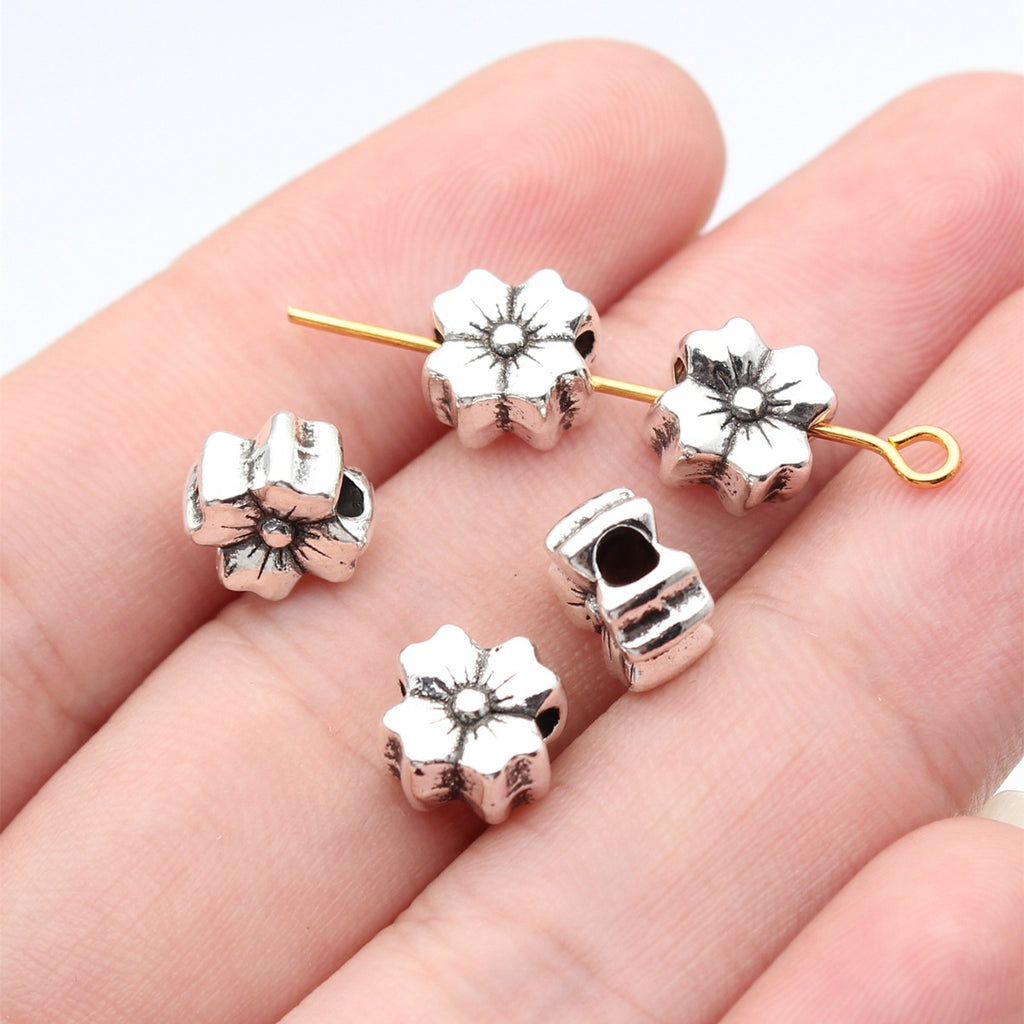 8.6x8.6x4.9mm 1g Antique Silver Zinc Alloy Flower Spacer Beads for DIY Necklace Bracelet Jewelry Making