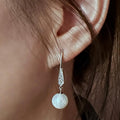 Silver-Tone Faux-Pearl Drop Earrings with CZ Detail, Brass Hooks view 3