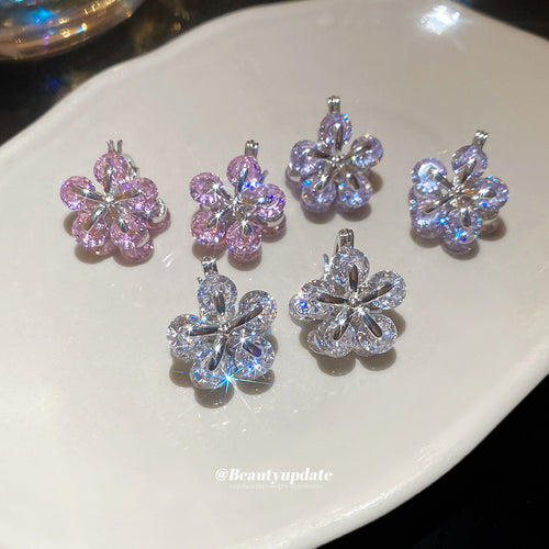 三色水晶花朵双面耳扣 shown in close product display