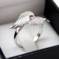 Silver Tone Angel Wing Clear Stone Open Band Statement Ring view 1