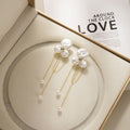 Pearl Look Cluster Gold Chain Extra Long Stud Earrings view 4