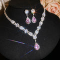 Silver Rhinestone Teardrop Pendant Necklace Earring Sets view 8