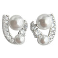 Geometric Dual Pearl Pave Curve Silver Stud Earrings view 5