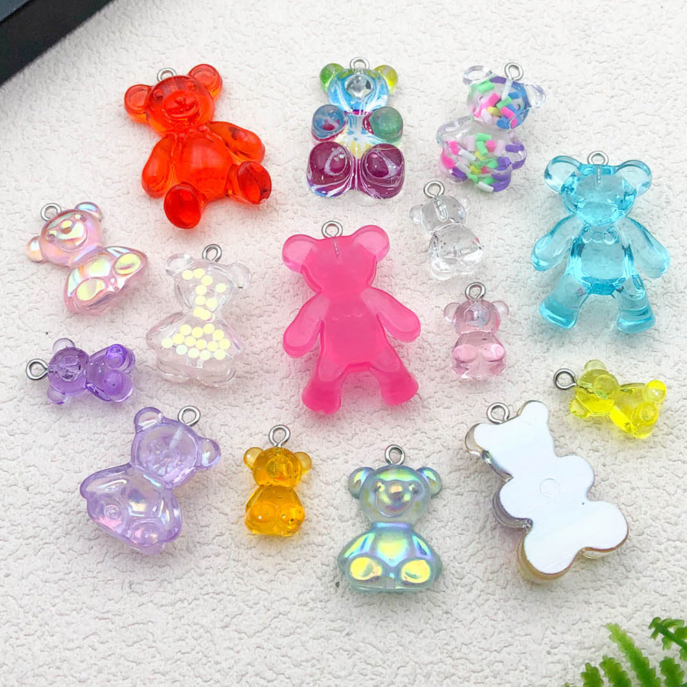 Colorful Iridescent Acrylic Bear Charm Pendant for Bag Keychain Jewelry DIY