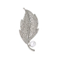 Crystal Leaf Brooch With Pearl in Gold or Silver Tone view 5
