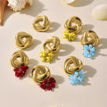 Glass Cluster Drop and Sculptural Stud Earrings in Gold Tone view 2