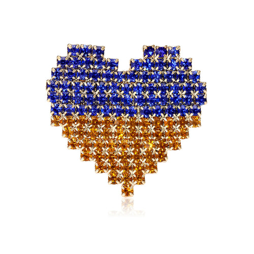 Blue and Yellow Crystal Pixel Heart Brooch front group view