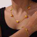 Puffed Heart Snake Chain Necklace Bracelet Gold Silver Titanium Steel view 1
