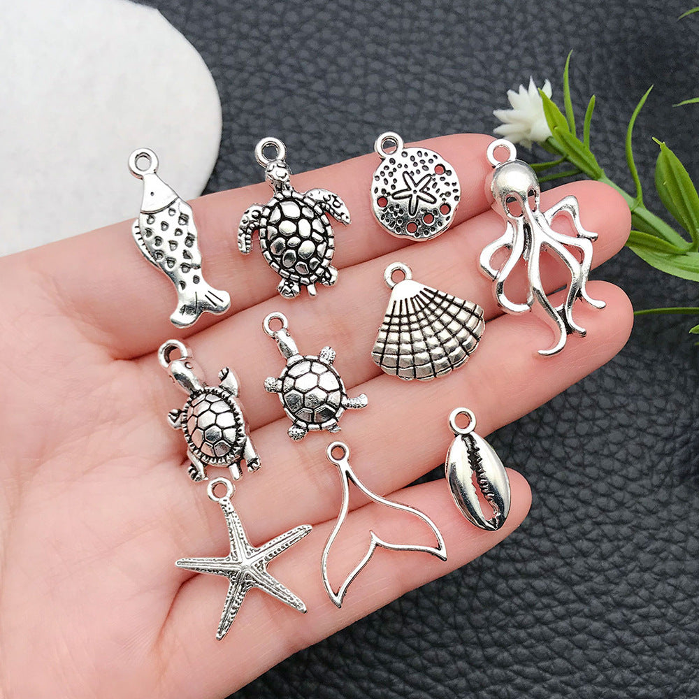 Antique Silver Zinc Alloy Seahorse Starfish Dolphin Charm Pendants for DIY Jewelry