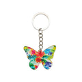 Colorful Floral Butterfly Wooden Keychain With Metal Ring And Chain view 6