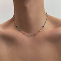 Multicolor Beaded Station Necklace on Gold Tone Chain view 3