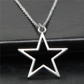Open Star Outline Pendant Necklace in Polished Silver Tone view 1