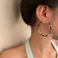 Black and White Wrapped Hoop Earrings in Four Shapes and Sizes view 4