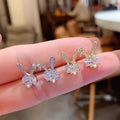Bunny Stud Earrings CZ Body Pearl Accent Gold or Silver view 2