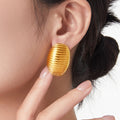 Ribbed Oval Dome Stud Earrings Gold Steel Finishes view 1