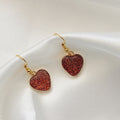 Gold Tone Glitter Heart Drop Earrings in Six Bright Colors view 6