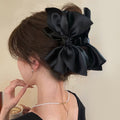 Black Satin Fabric Bow Hair Claw Clip Plastic Base view 1