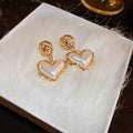 Gold Tone Pearl Stud And White Heart Drop Earrings view 6