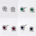Round Floral Halo Stud Earrings In Four Center Stone Colors view 2